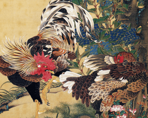 紫陽花双鶏図